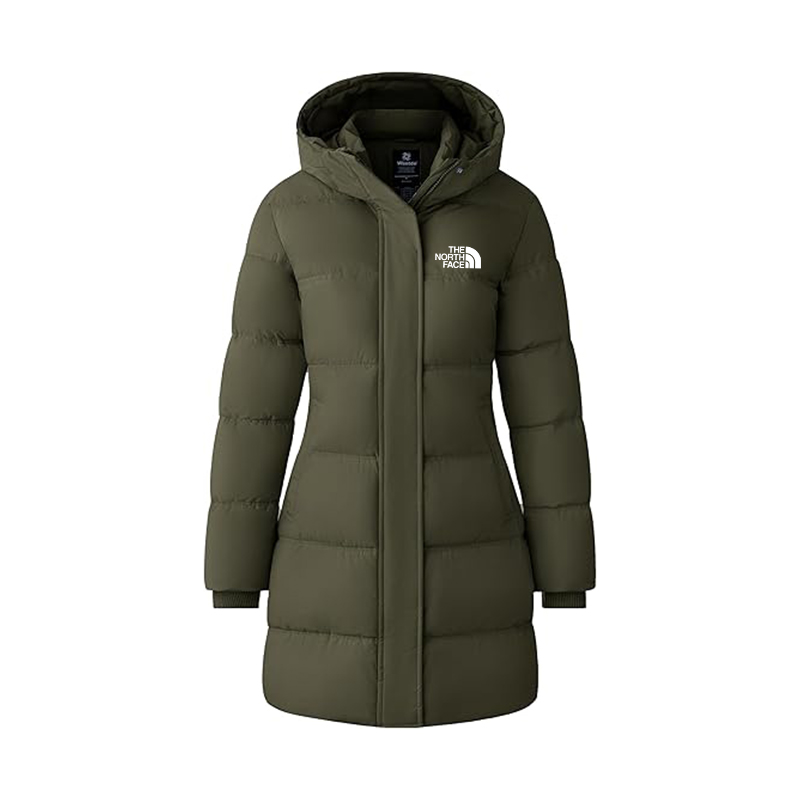 The Nokhjgrth Face 2025-Women's Recycled Winter Coat Long Puffer Jacket With Hood