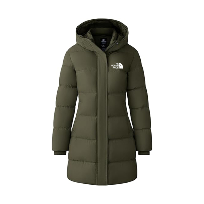 The Nokhjgrth Face 2025-Women's Recycled Winter Coat Long Puffer Jacket With Hood