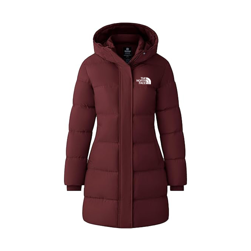 The Nokhjgrth Face 2025-Women's Recycled Winter Coat Long Puffer Jacket With Hood