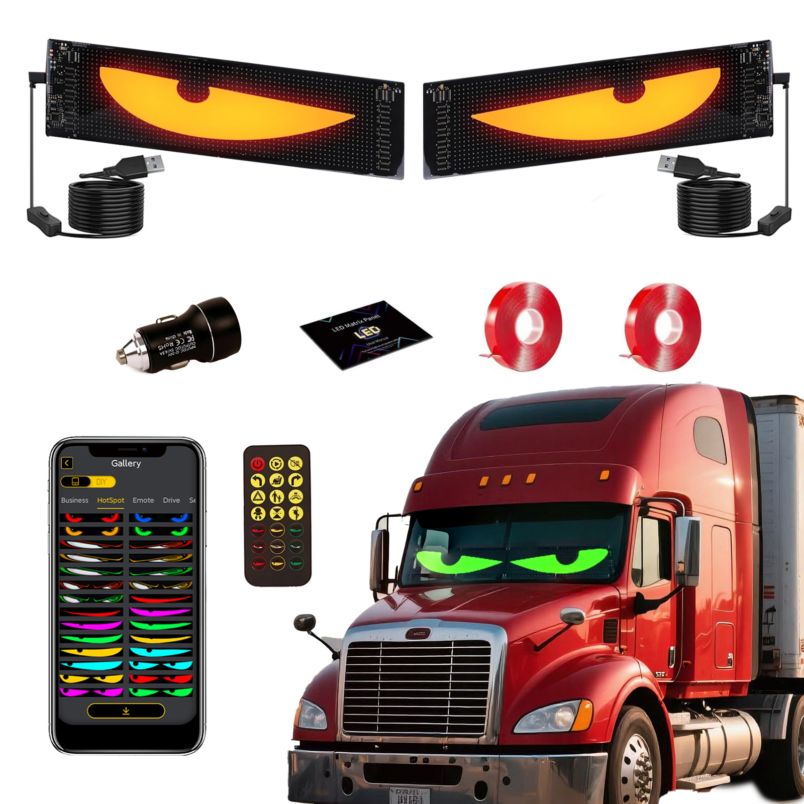  2PCS 23.6X4.7 INCH LED Eyes for Truck Windshield