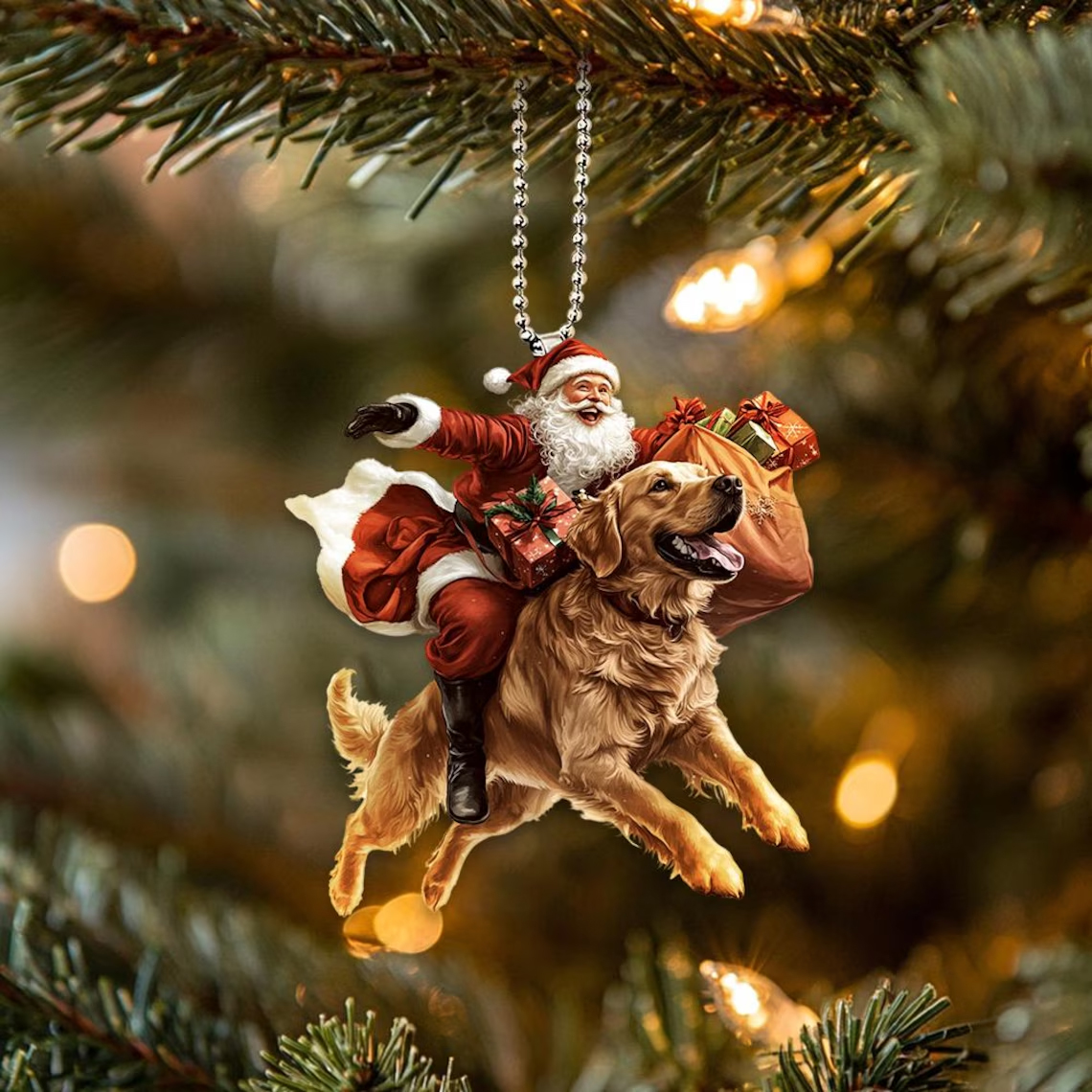 2D Flat Funny Golden Retriever Ornament