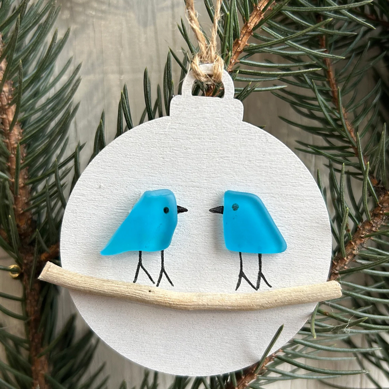 Handmade Family of Sea Glass Birds Christmas Ornament