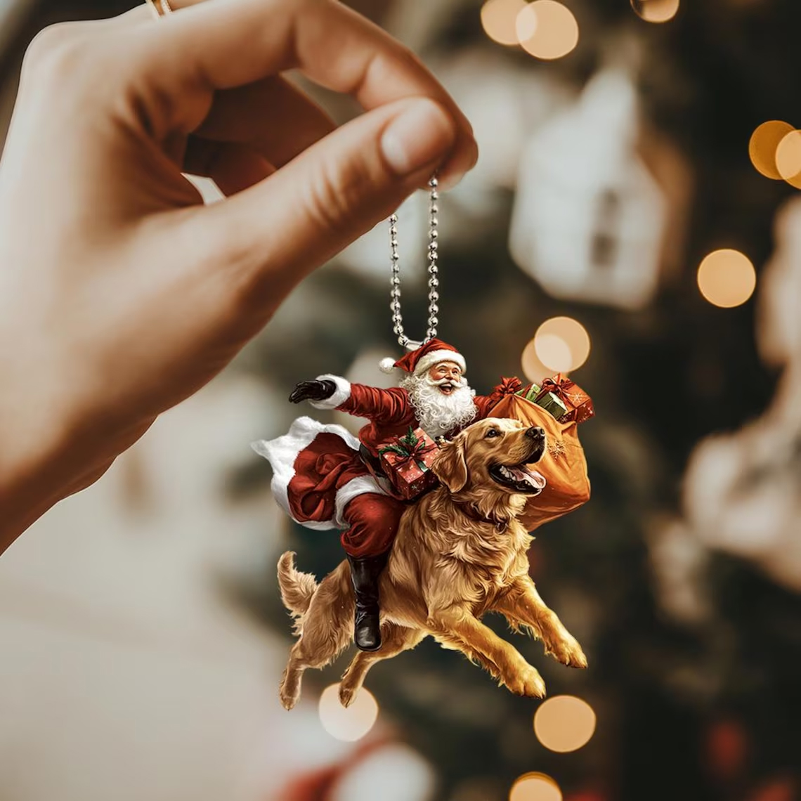2D Flat Funny Golden Retriever Ornament