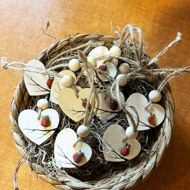 Sea Glass Robin Heart Decoration