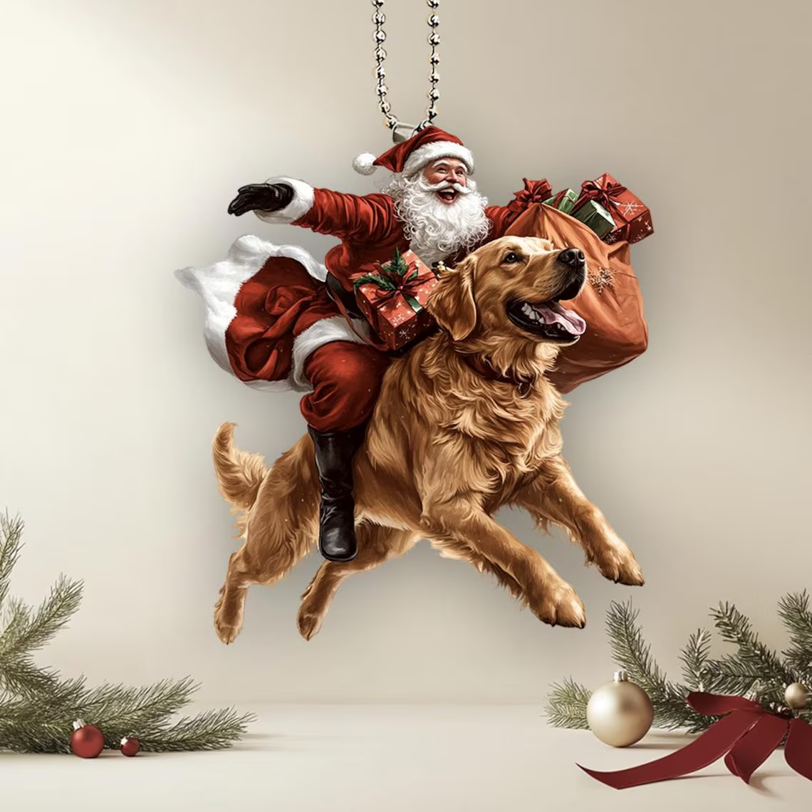 2D Flat Funny Golden Retriever Ornament