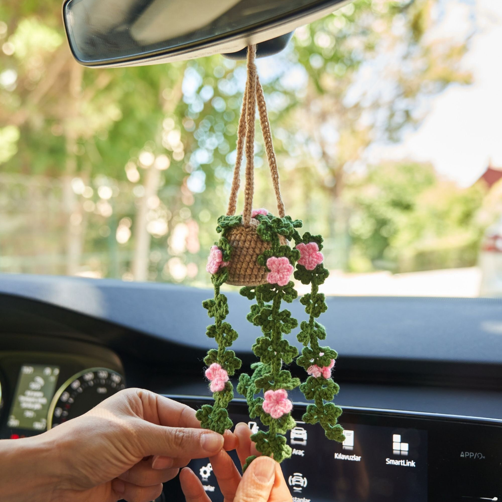 Cute Crochet Flower Car Ornament