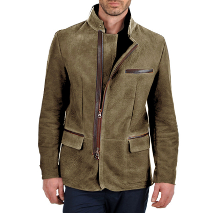 Herren Vintage Stehkragen Wildleder Blazer