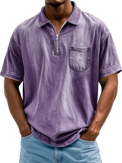 Herrenmode Retro Revers Reißverschluss Freizeit Kurzarm POLO Hemd