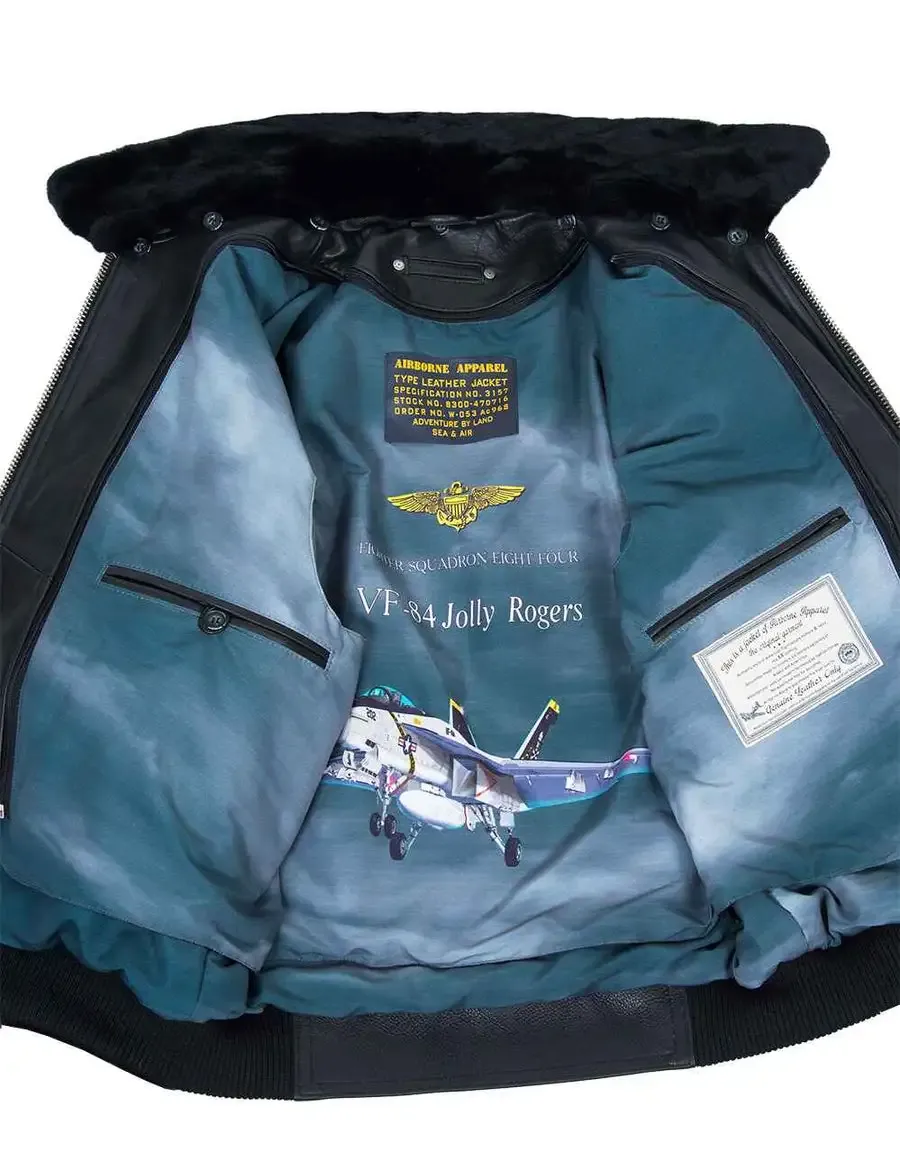 NEU ANKUNFT – TOP GUN JOLLY ROGERS FLIGHT LEDERJACKE SCHWARZ