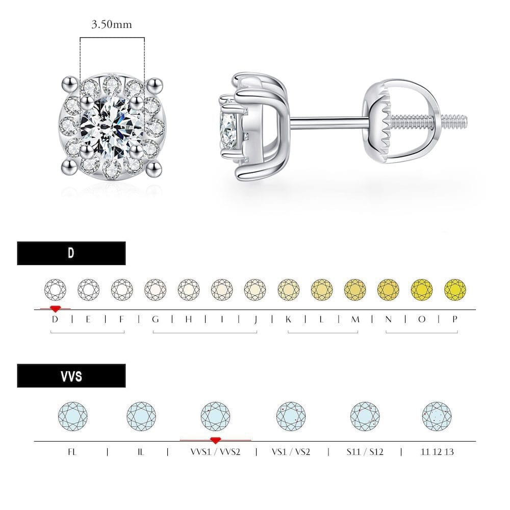 ★韓国人気★TATIANA★Moissanite 1Carat Earring Classic Moissanite Stud Earrings 925 Sterling Silver Jewelry