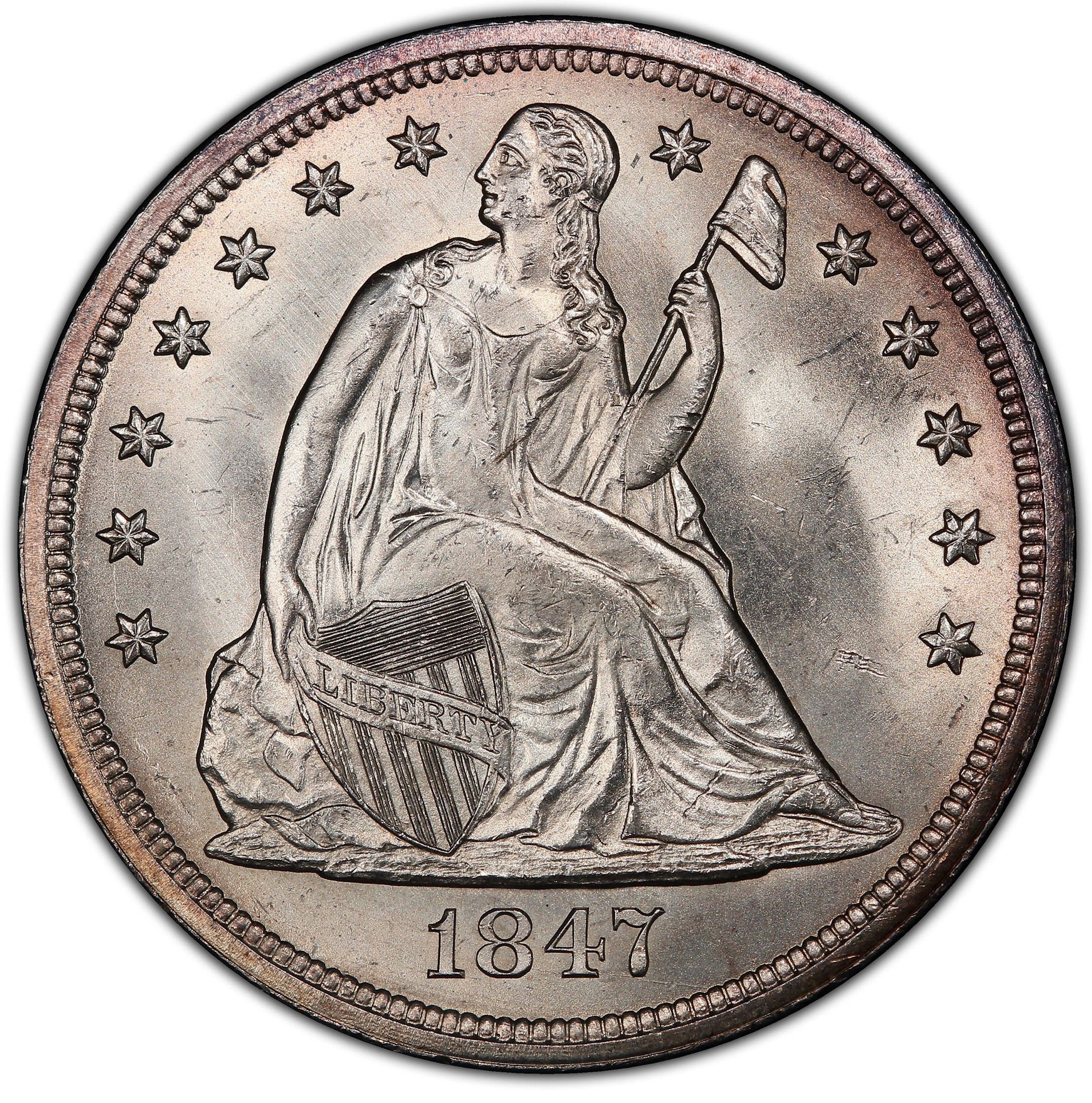 USA 1847 Liberty Seated Silver Dollar