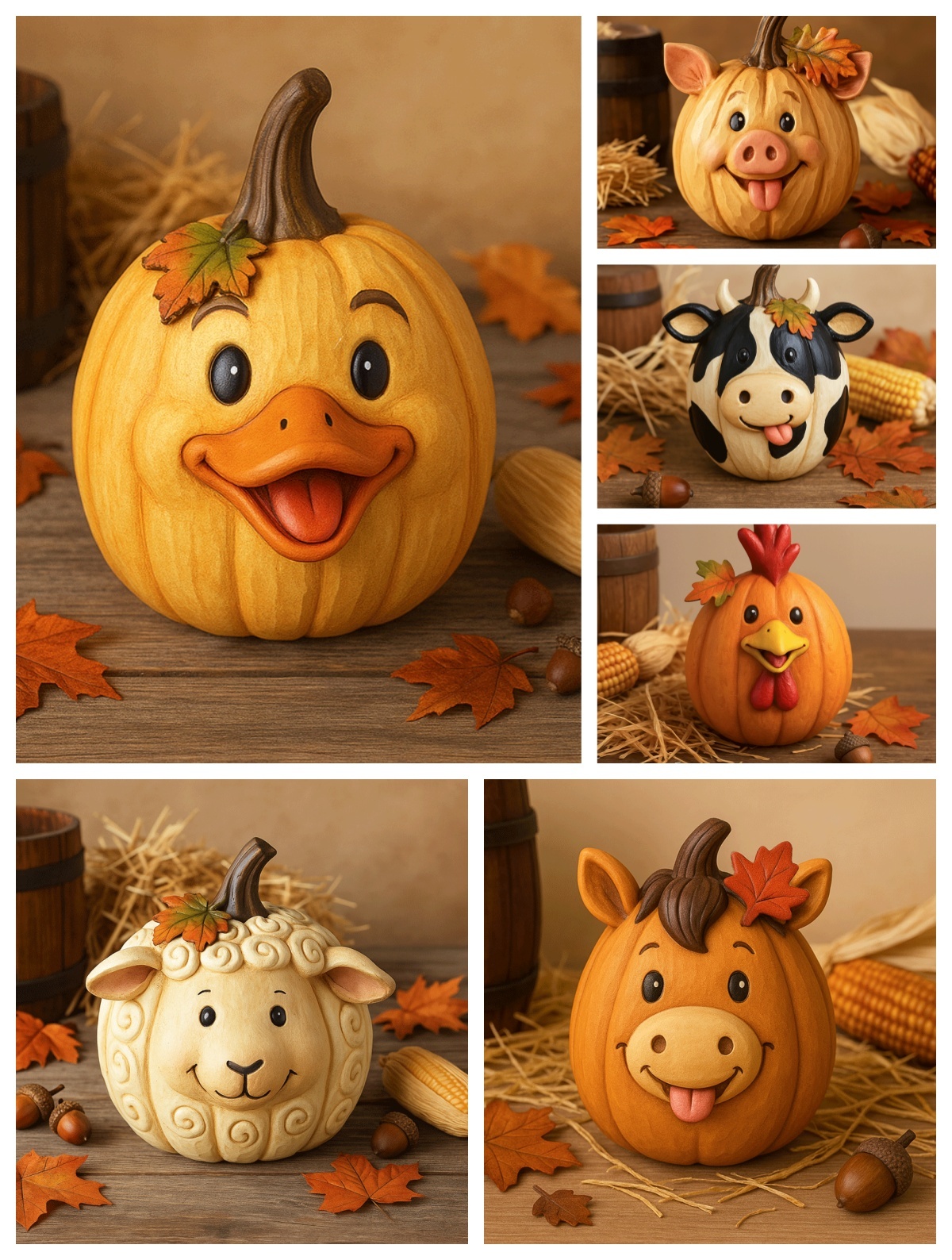 Farm Animal Pumpkin Figurines