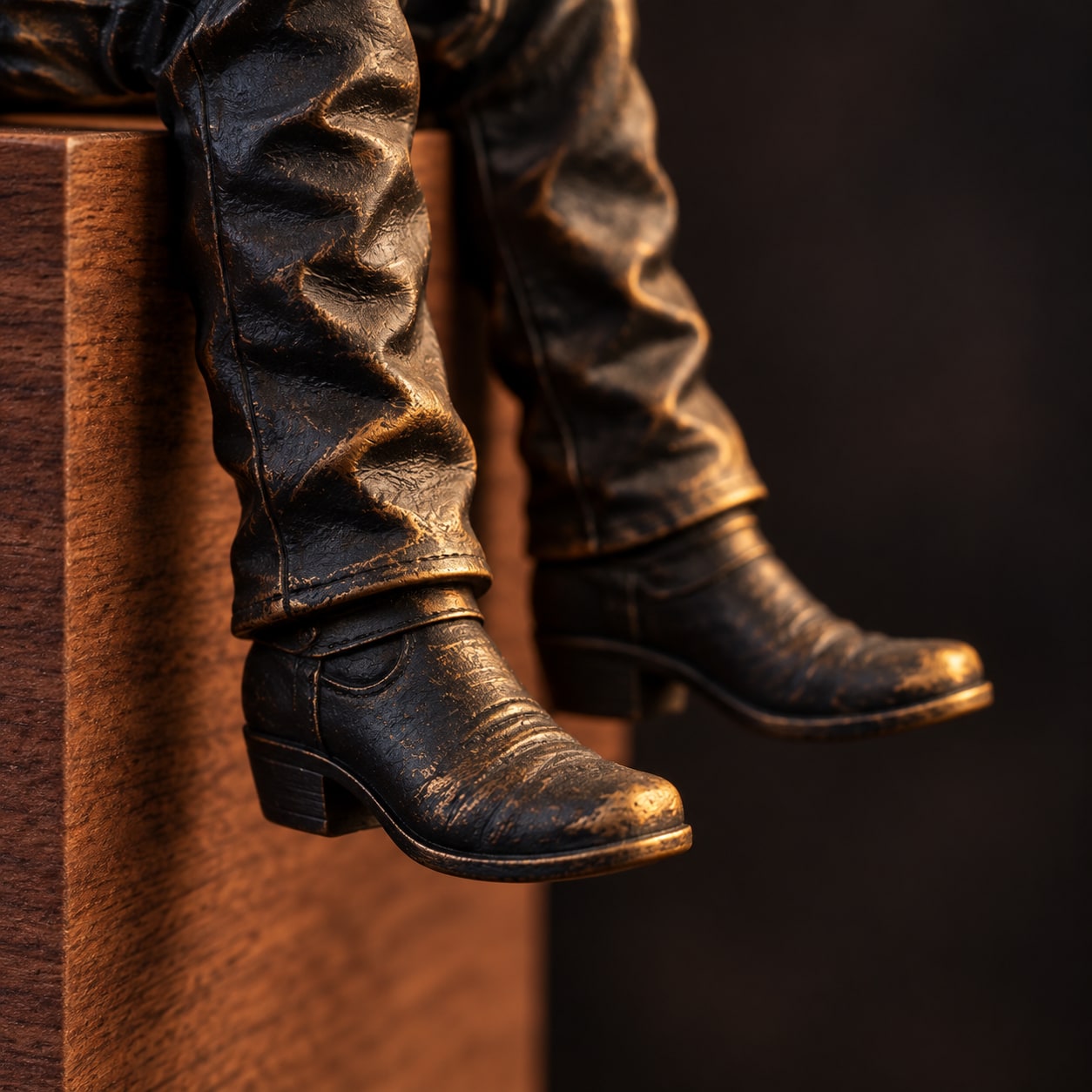 Western boots and textured trouser folds