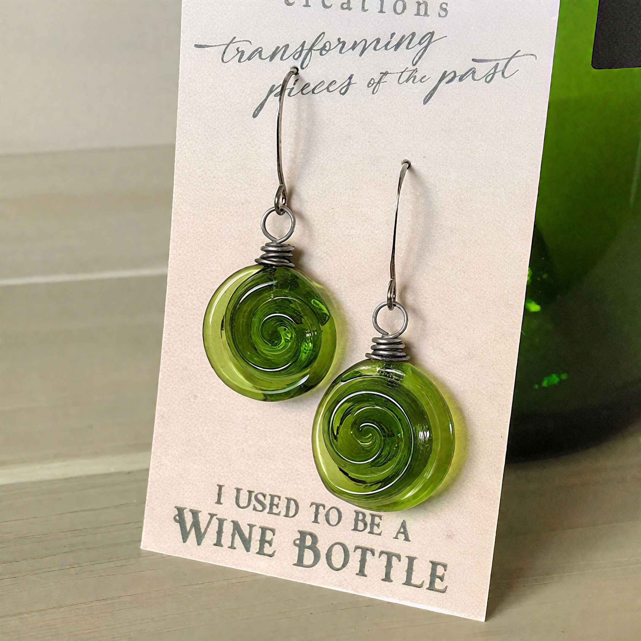 Recycled Glass Spiral Earrings: Upcycled Mason Jar Dangles