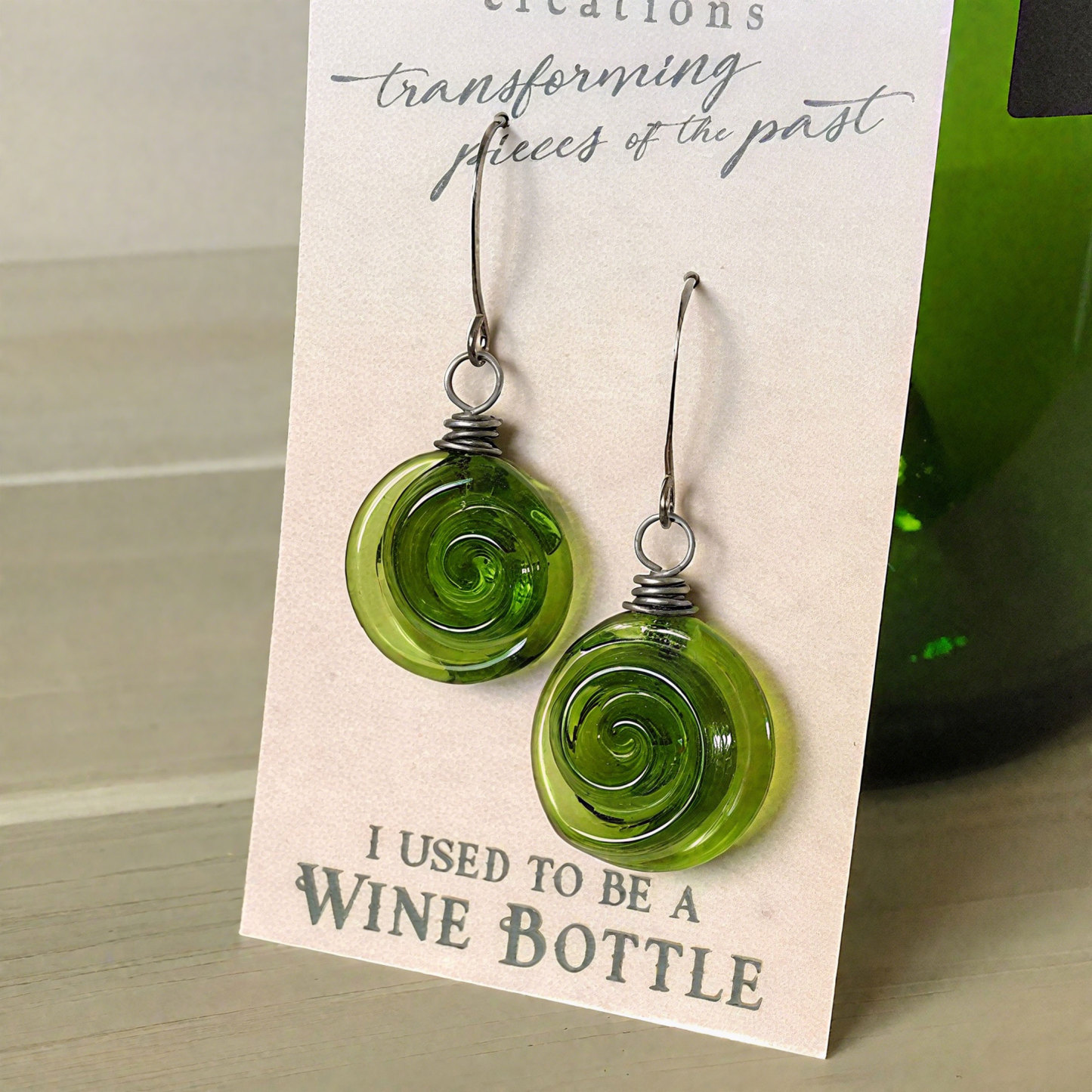 Recycled Glass Spiral Earrings: Upcycled Mason Jar Dangles