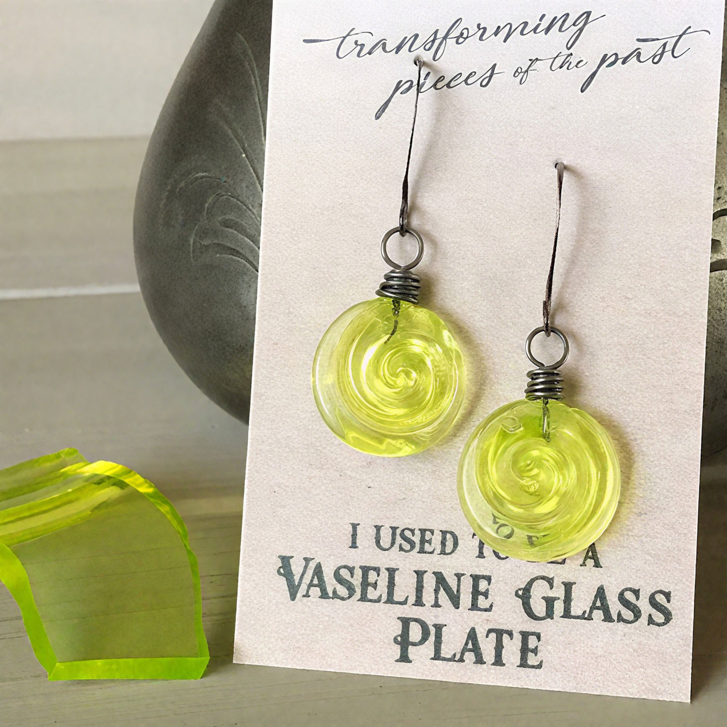 Recycled Glass Spiral Earrings: Upcycled Mason Jar Dangles