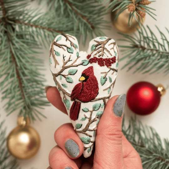 💖DIY Heart Shaped Hand Embroidered Christmas Ornament/Ornament Kit