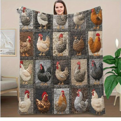 🐓 Cozy Vintage Rooster Plaid Blanket 🧣 Soft, Lightweight & Farmhouse Charm for All Seasons! 🎁Perfect Gift & Everyday Comfort! ✨