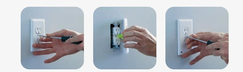Diagram showing the key features: Easy Install, Automatic Sensor, Frees Up Outlets