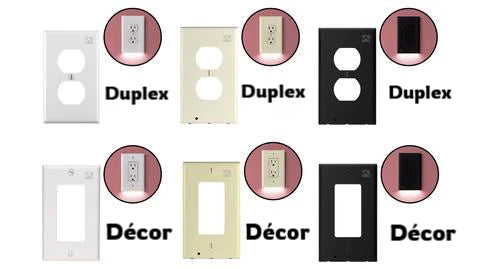 An outlet with built-in night light glowing softly in a dark room