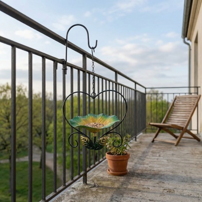 Heart-Shaped Wrought Iron Flower Bird Feeder