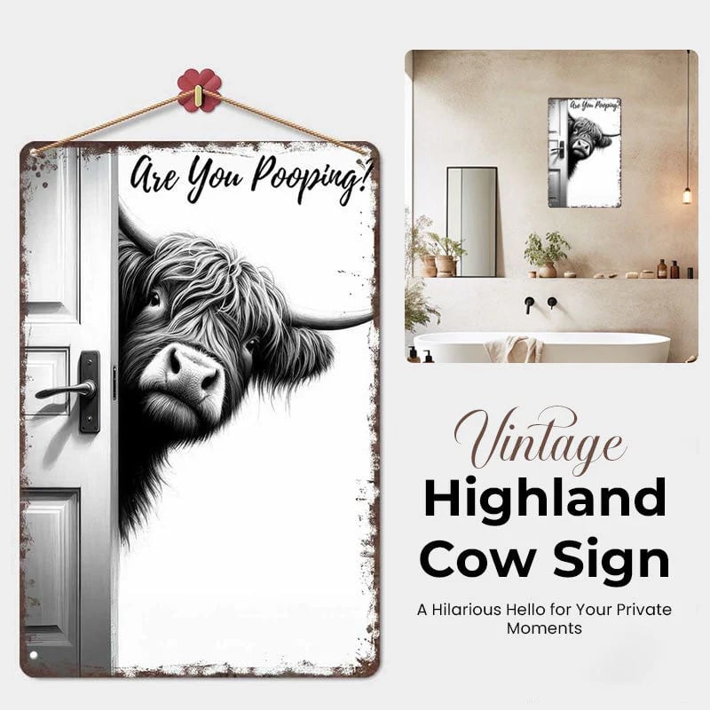 🔥Last Day 49% OFF - 🐄 The Cheeky Visitor: Vintage Highland Cow Sign
