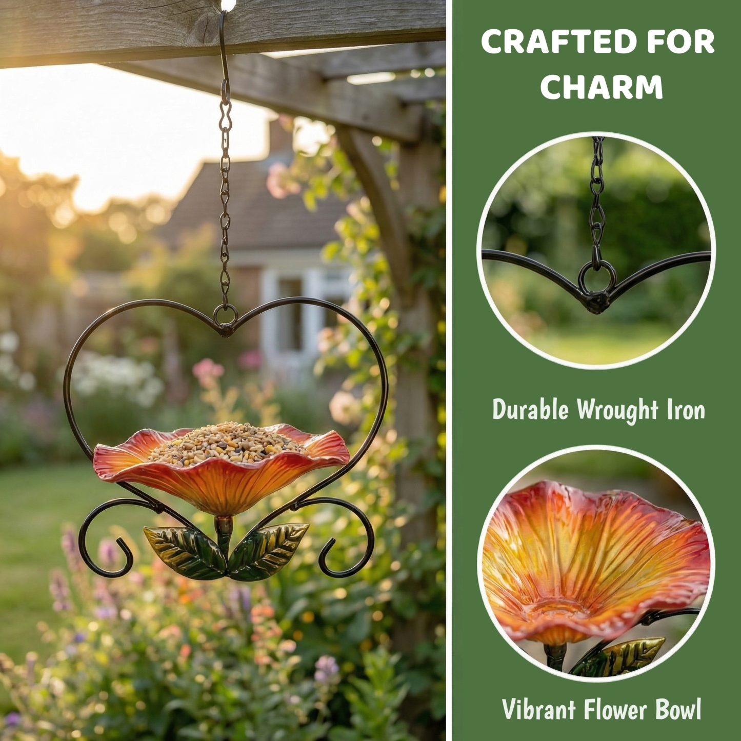 Heart-Shaped Wrought Iron Flower Bird Feeder