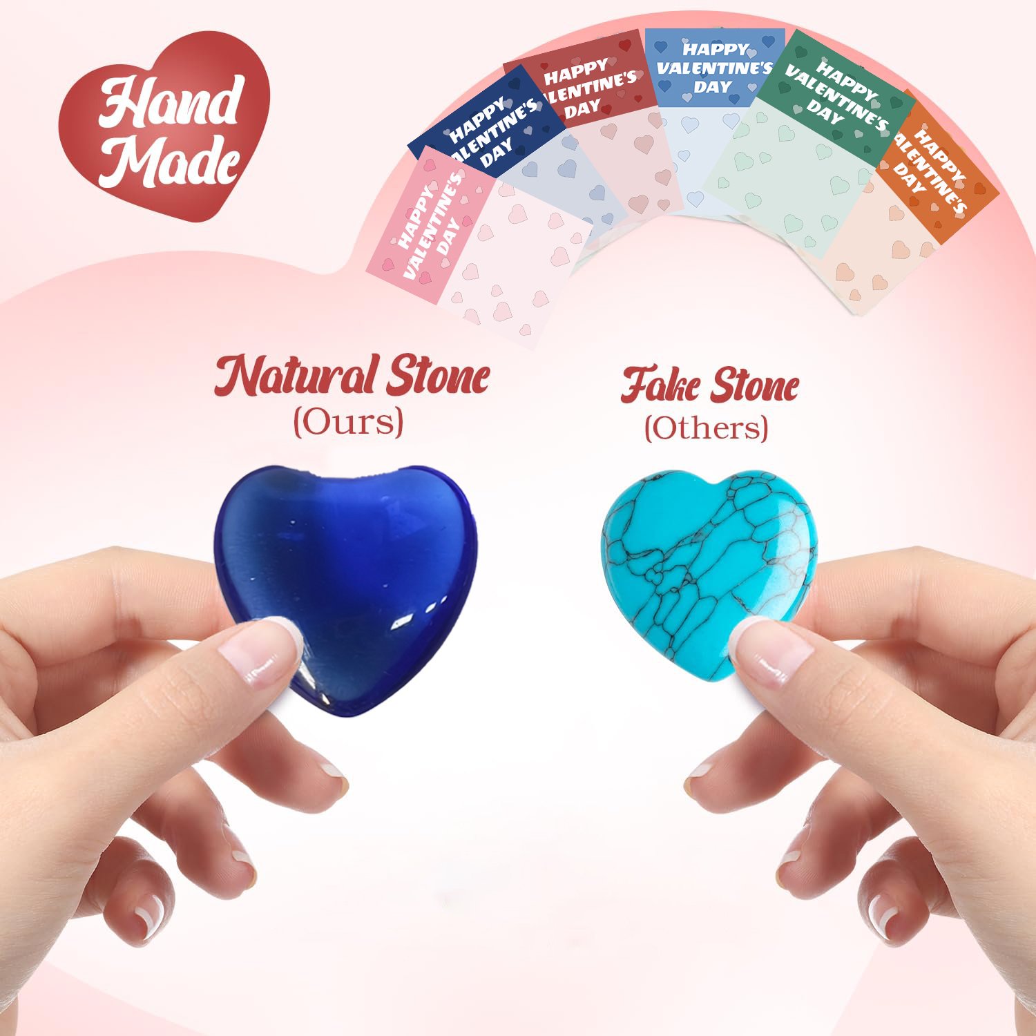 Valentine's Day Gem Gifts for Kids&Adults – 24 Pack Prefilled Cards with Heart-Shaped Gemstones