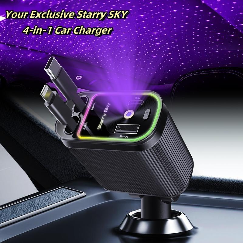 ⚡Starlight In Car Roof Retractable Car Charger,4-in-1 Fast Car Charger 🔋 | USB-C & Lightning | Fits iPhone & Android (Buy 2 FREE SHIPPING)