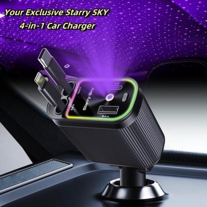 ⚡Starlight In Car Roof Retractable Car Charger,4-in-1 Fast Car Charger 🔋 | USB-C & Lightning | Fits iPhone & Android (Buy 2 FREE SHIPPING)