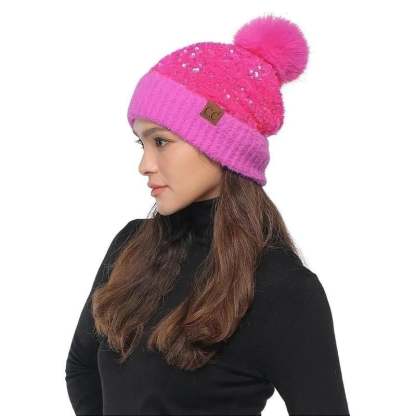 🔥Last Day 50% OFF - Sequin Fur Pom Beanie for Women