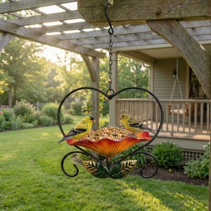 Heart-Shaped Wrought Iron Flower Bird Feeder