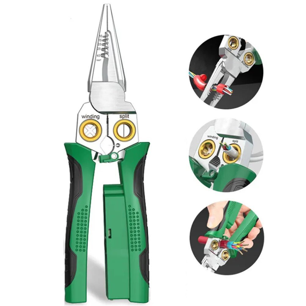 Outdoorfun 8 in 1 Wire Stripper Twister for Cutting and Pulling Wires Cable Scissors,Voltage Tester Pliers