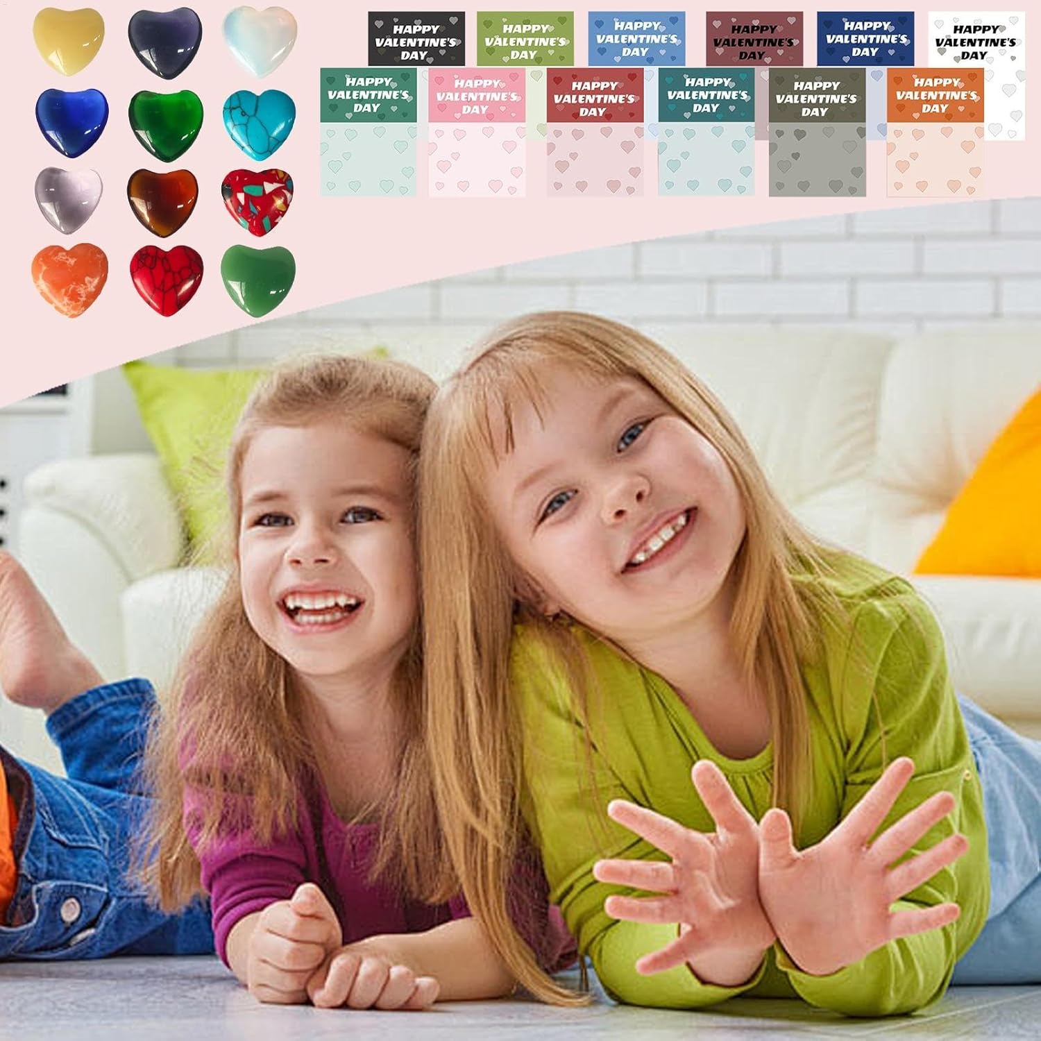 Valentine's Day Gem Gifts for Kids&Adults – 24 Pack Prefilled Cards with Heart-Shaped Gemstones