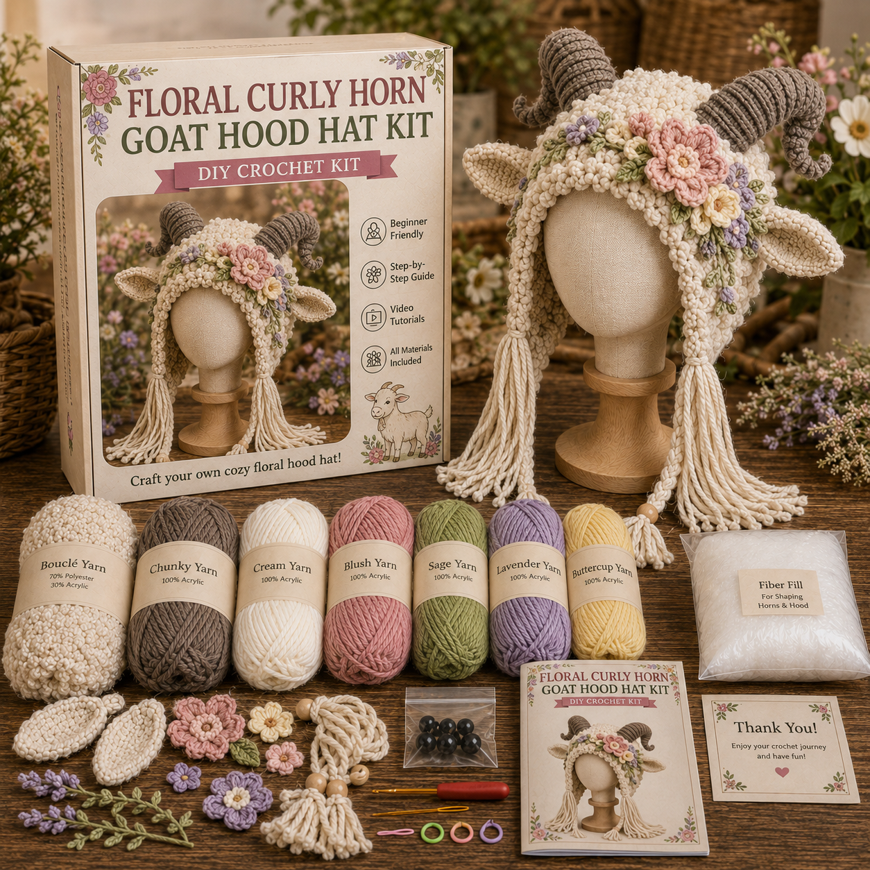 Christmas Highland Cow Hood Hat DIY Crochet Kit™