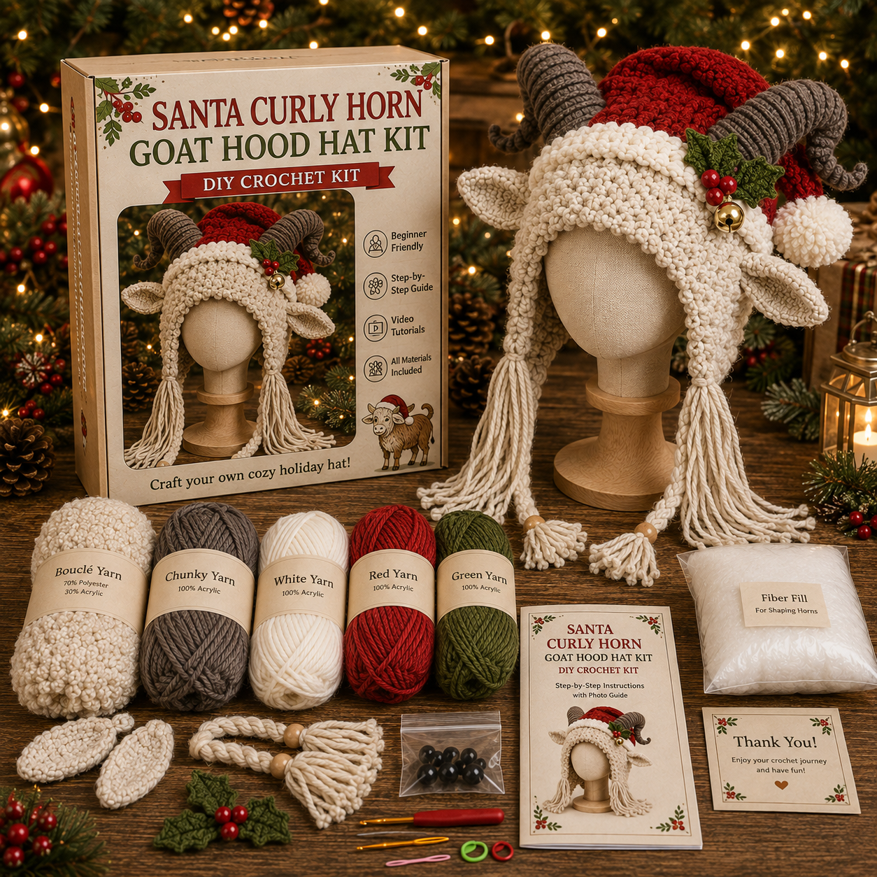 Christmas Highland Cow Hood Hat DIY Crochet Kit™