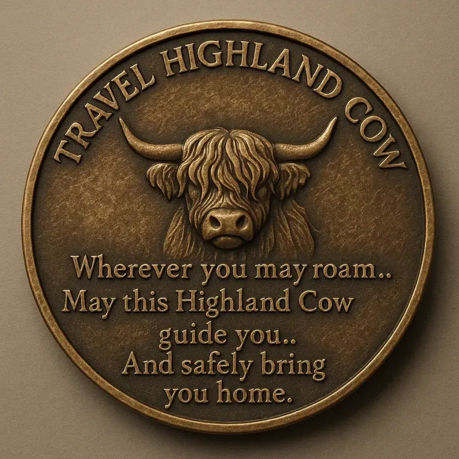 🐂Highland Cow Travel Guardian Vintage Coin