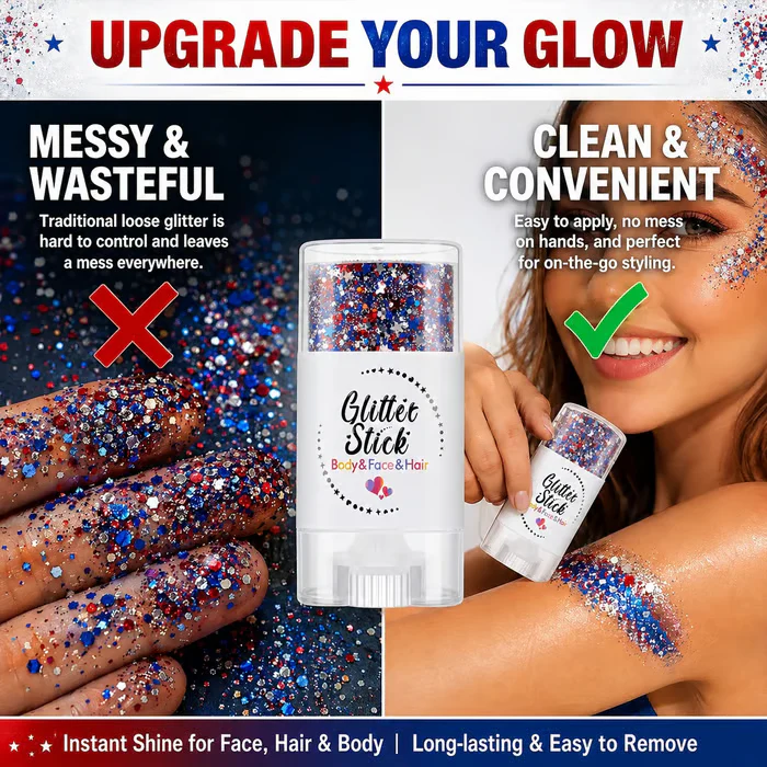 3-in-1 Patriotic Glow😍✨Red, White & Blue Glitter Body Stick
