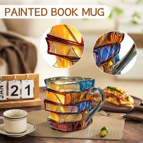 📚 Stacked Books Glass Mug