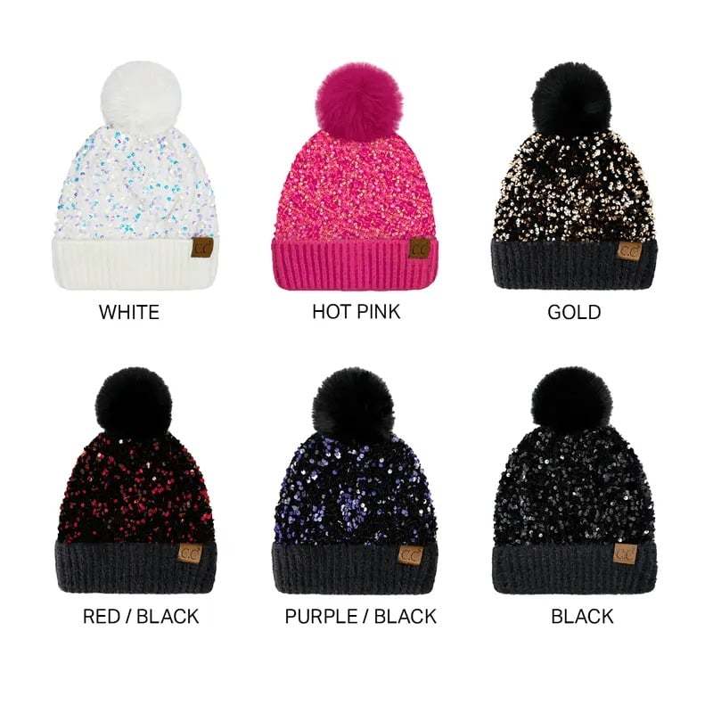 🔥Last Day 50% OFF - Sequin Fur Pom Beanie for Women