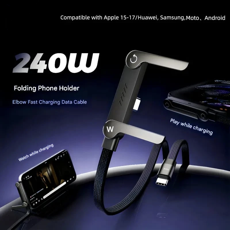 ⚡2-in-1 Invisible Holder Charger Cable – 240W Fast Charging Cord with Built-In Phone Stand