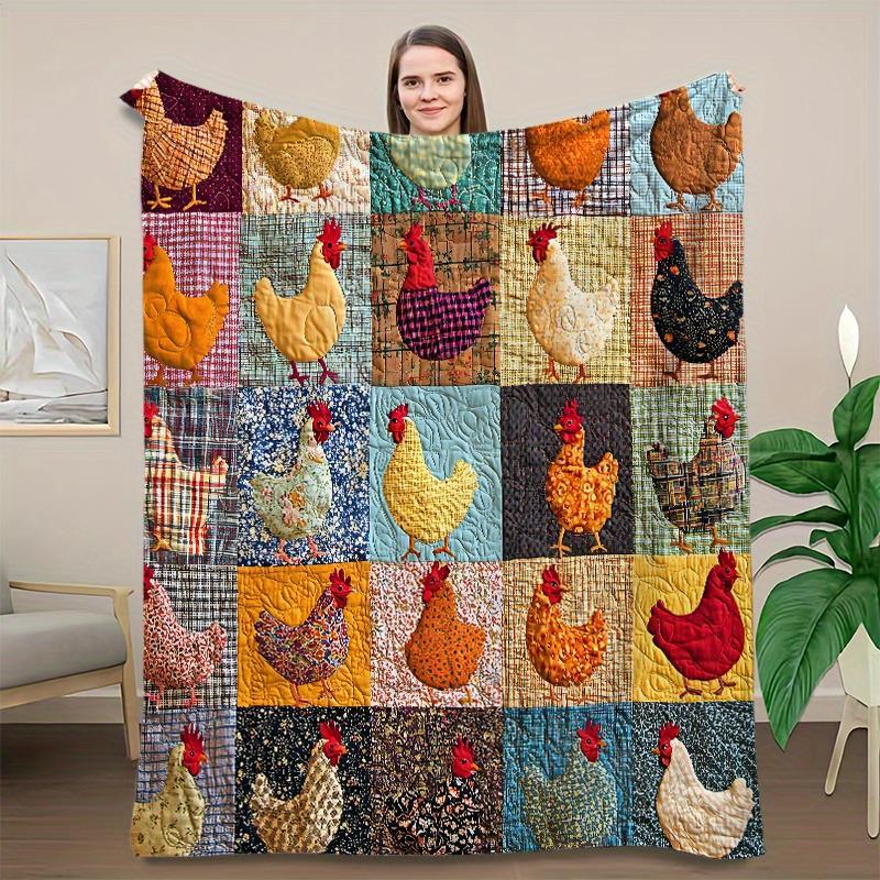 🐓 Cozy Vintage Rooster Plaid Blanket 🧣 Soft, Lightweight & Farmhouse Charm for All Seasons! 🎁Perfect Gift & Everyday Comfort! ✨