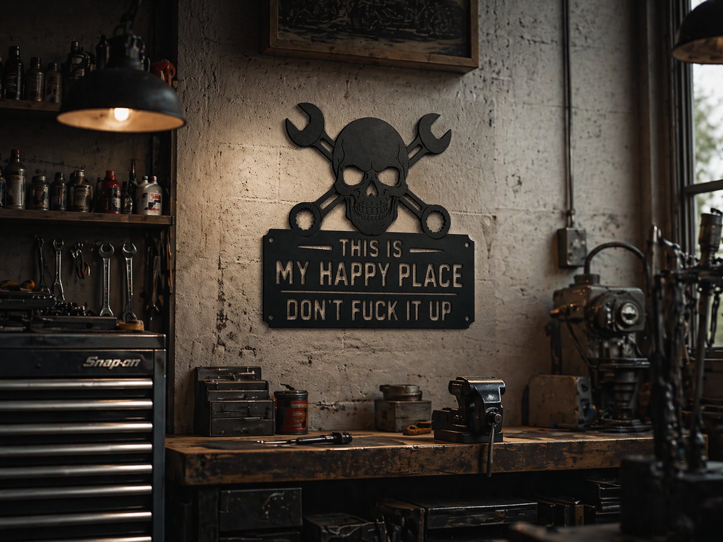 💀🛠️"This Is My Happy Place" Metal Wall Art Sign🔥