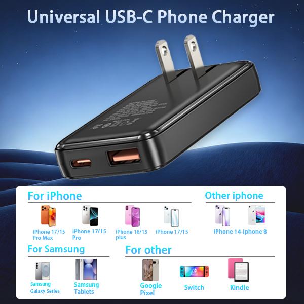 🔥Hot Sale 49% off🌟2-in-1 Pocket GaN Ultra-thin Charger Plug for iPhone 17 USB C,Travel Essentials Brick Multiport,Lightening+ Type C ,30W Fast Charging Foldable Block for iPhone 17 Pro/16/15/14/13,iPad,Galaxy