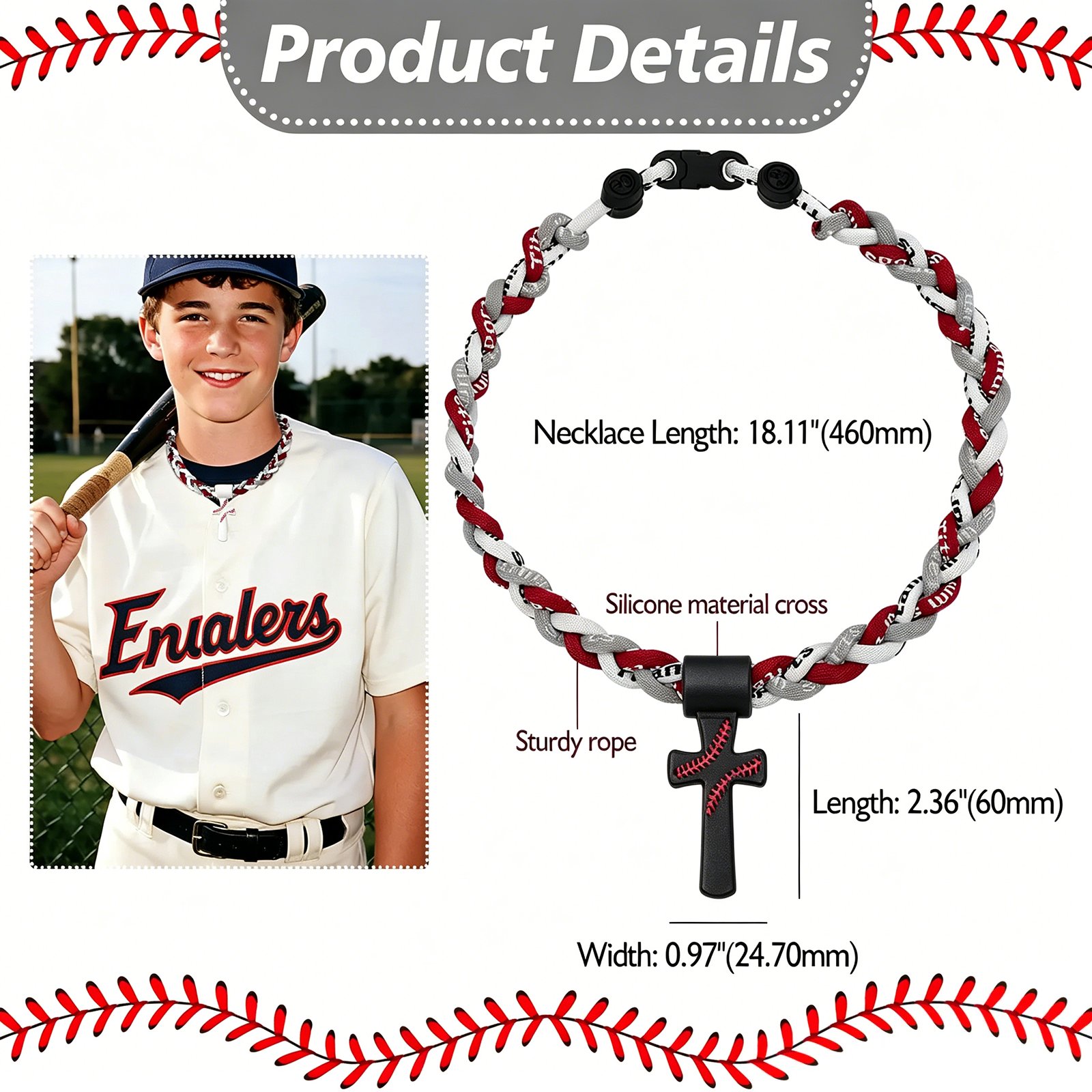 ✝️Triple-Rope Tornado Baseball Necklace – Cross Charm Pendant with "I CAN DO ALL THINGS PHL4:13"⚾