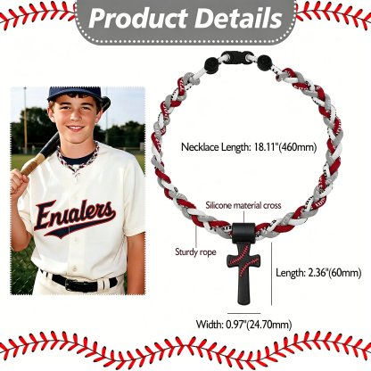 ✝️Triple-Rope Tornado Baseball Necklace – Cross Charm Pendant with "I CAN DO ALL THINGS PHL4:13"⚾