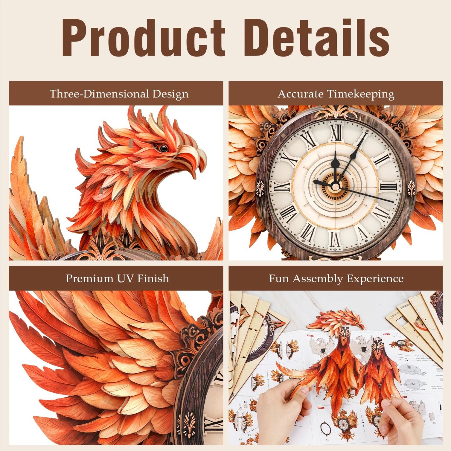 🔥Fire Phoenix 3D Wooden Puzzle Clock, DIY Craft Kit