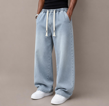 ⭐⭐⭐Men’s Relaxed Wide-Leg Straight Denim Jeans