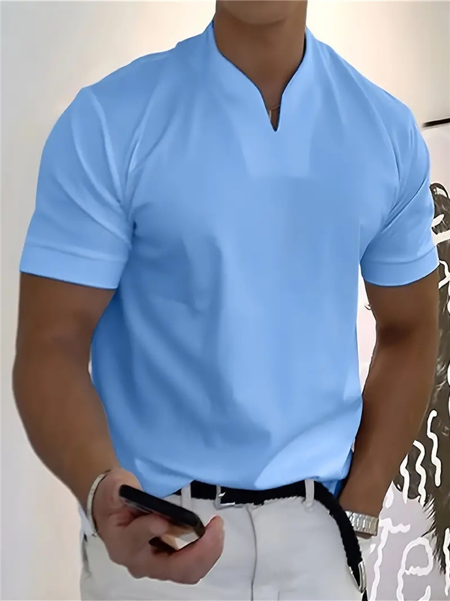 Men's High-Stretch Cotton V-Neck Tee