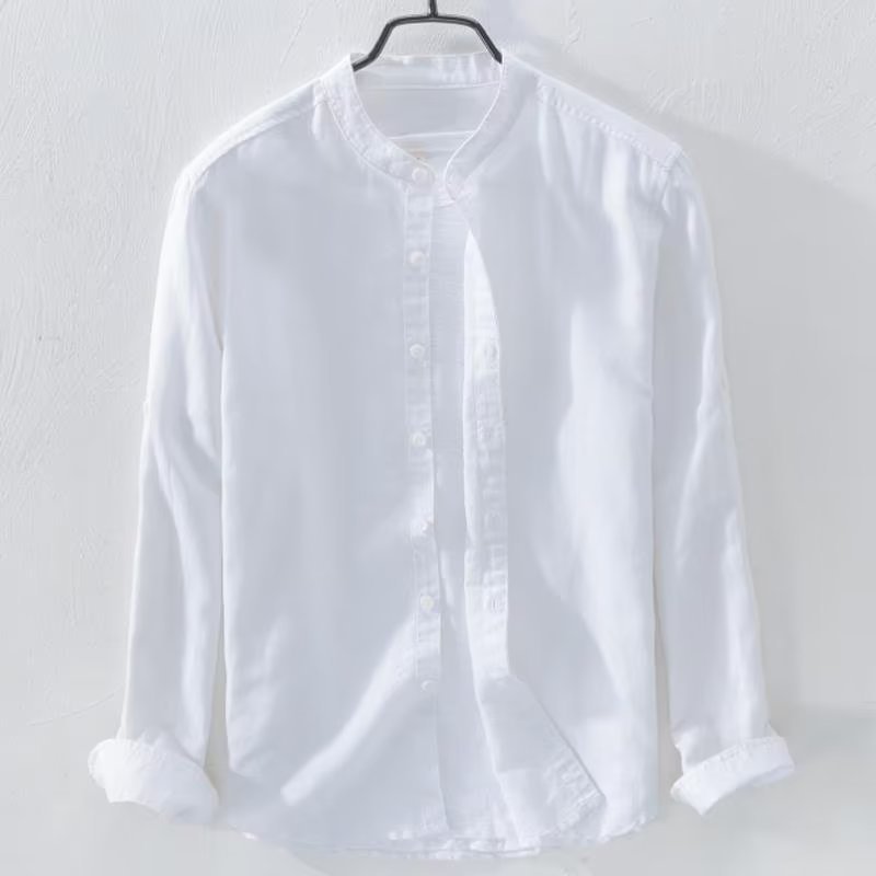 High-End Natural Linen Stand-Up Collar Shirt